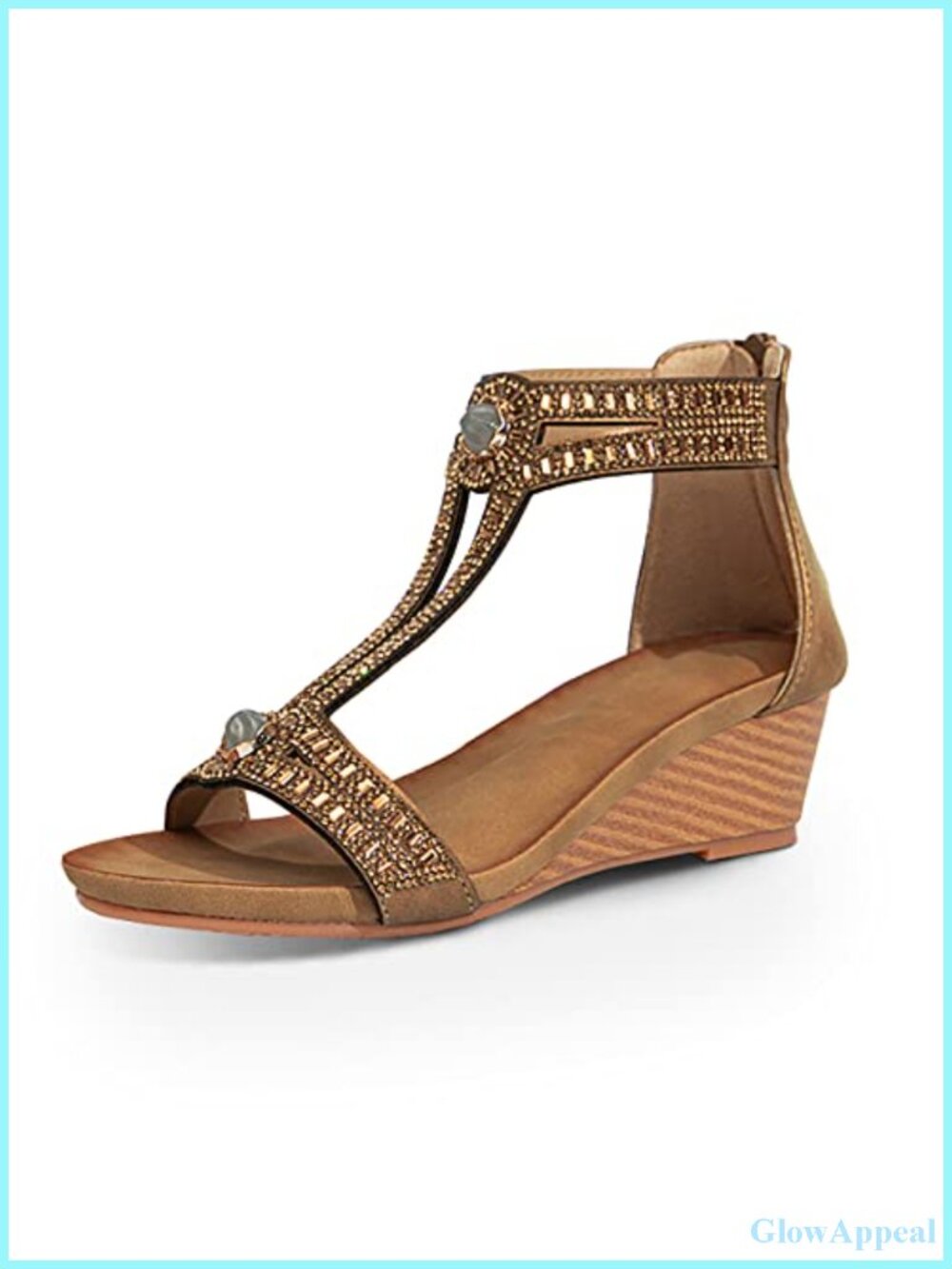 Wedge Sandals Open Toe Rhinestone Ankle Strap Casual Summer Beach Sandals